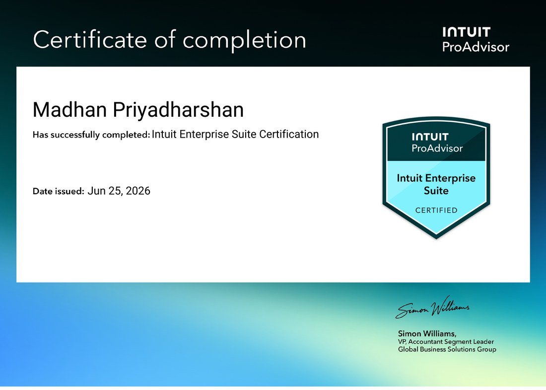 Intuit Enterprise Suite Certification certificate