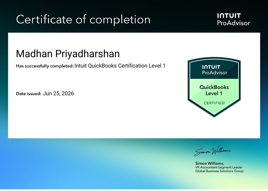 Intuit QuickBooks Certification Level 1 certificate